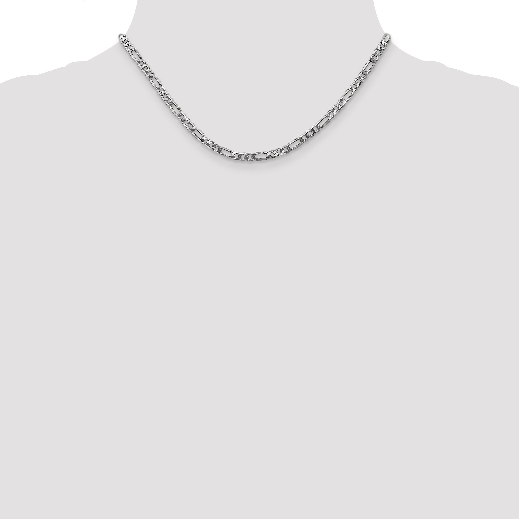 14K White Gold Solid Figaro Chain Necklace 4mm