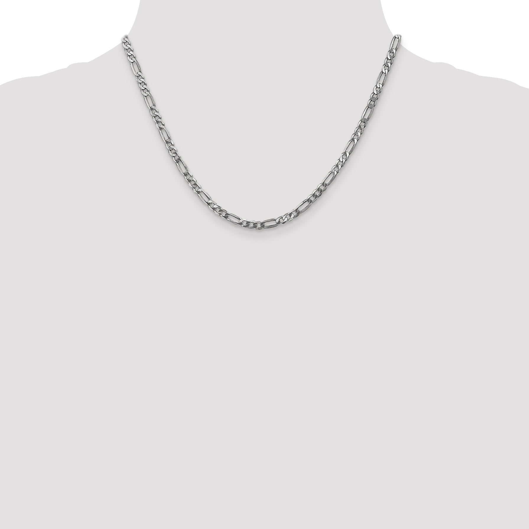14K White Gold 18 inch 4mm Flat Figaro with Lobster Clasp Chain