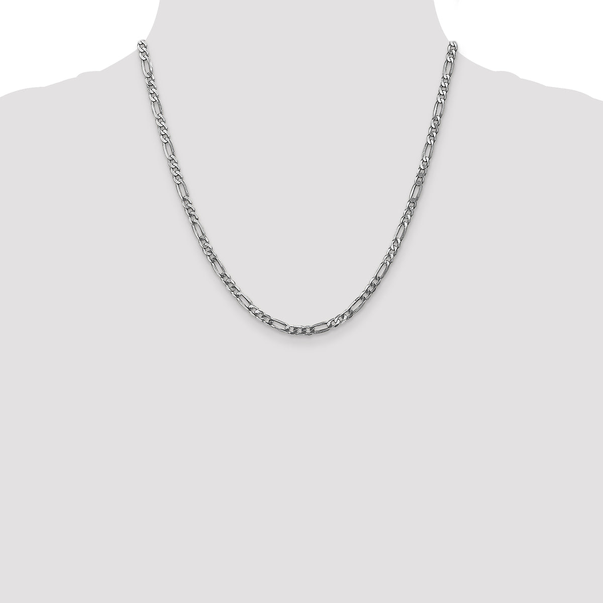 14K White Gold 20 inch 4mm Flat Figaro with Lobster Clasp Chain