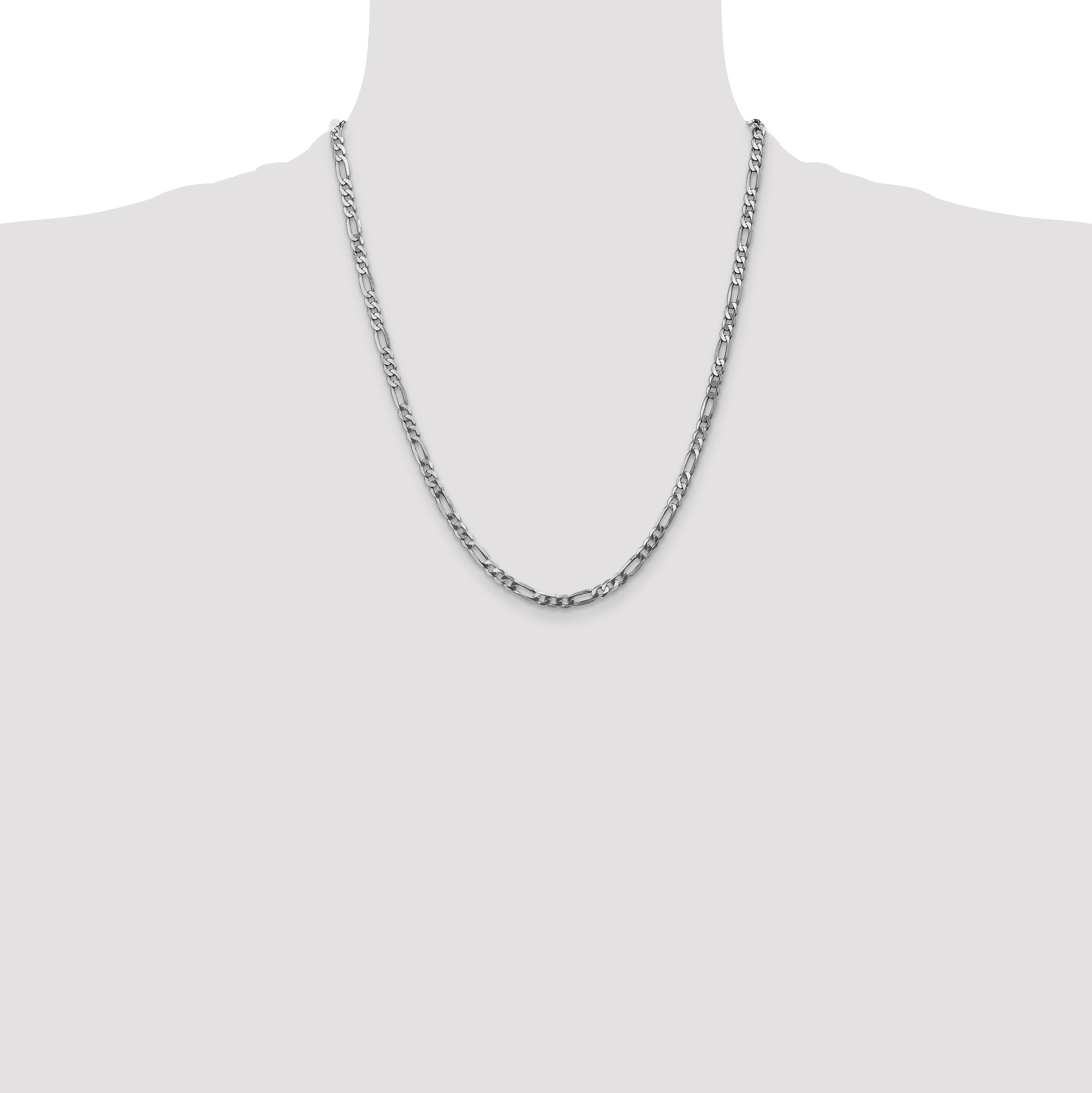 14K White Gold 22 inch 4mm Flat Figaro with Lobster Clasp Chain