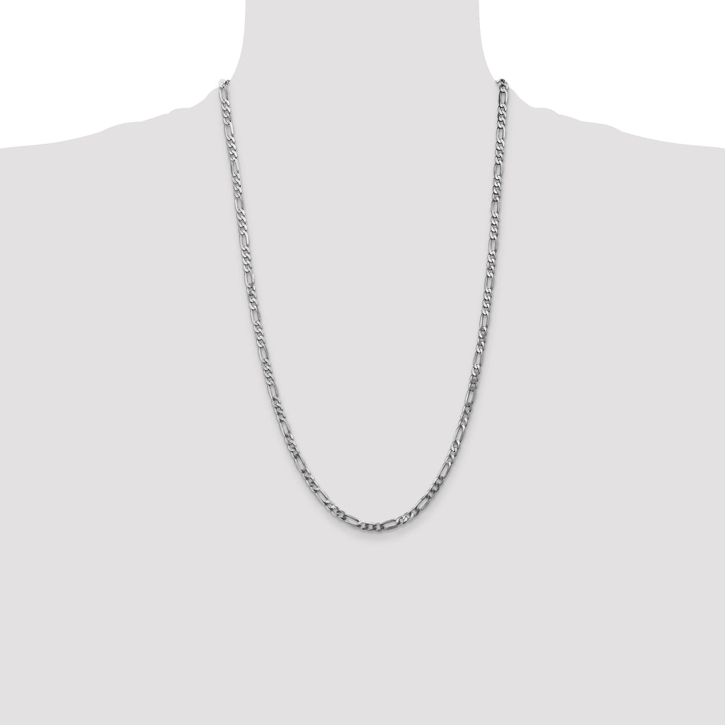 14K White Gold 26 inch 4mm Flat Figaro with Lobster Clasp Chain