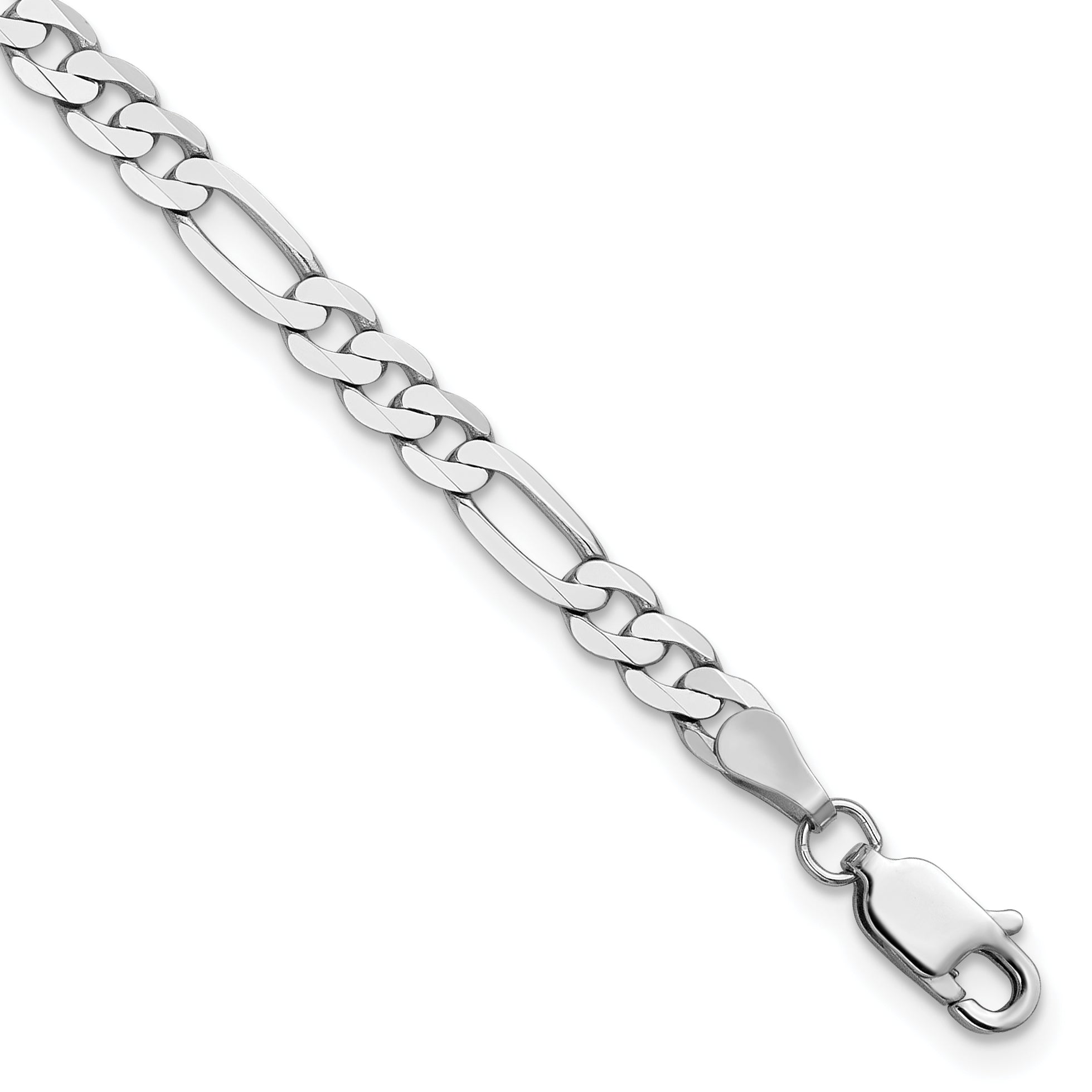 14K White Gold 8 inch 4mm Flat Figaro with Lobster Clasp Bracelet