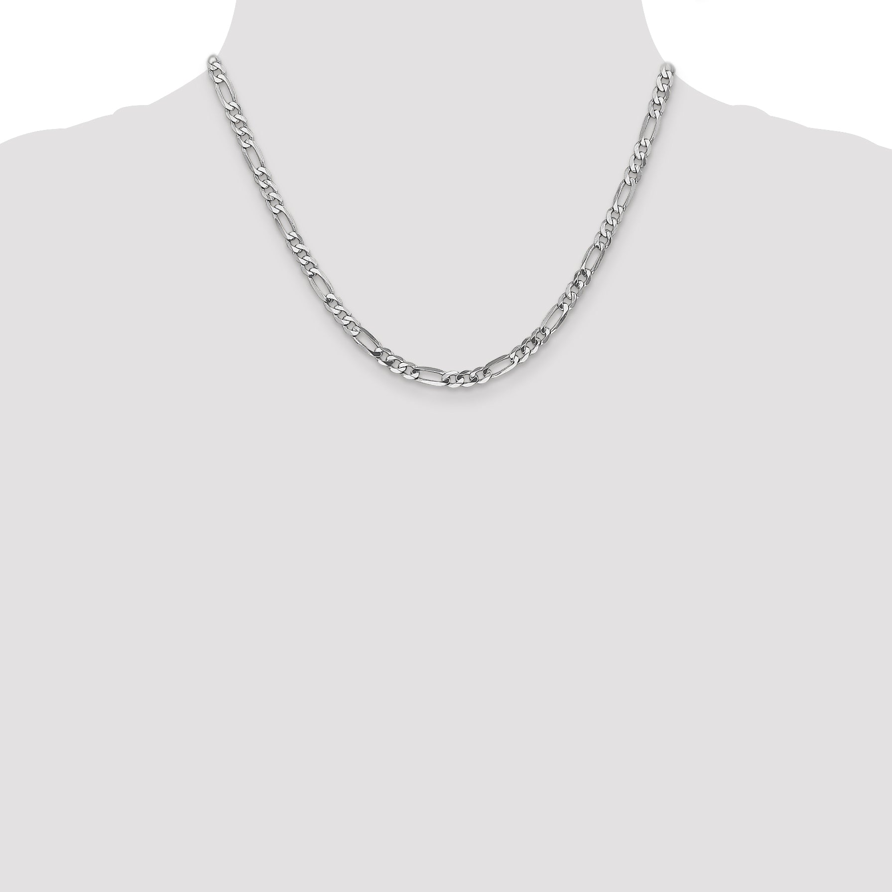 14K White Gold Solid Figaro Chain Necklace 4.5mm