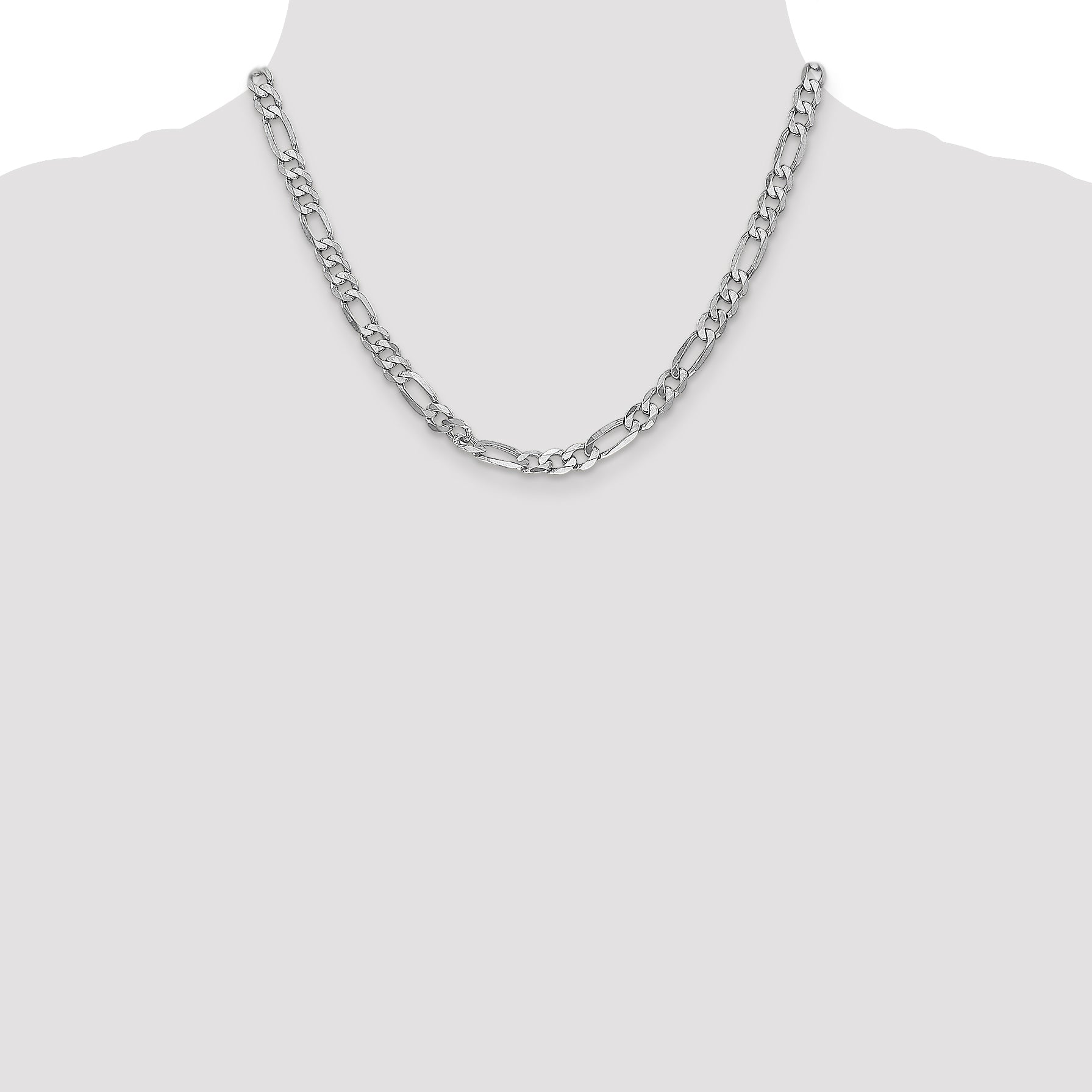 14K White Gold Solid Figaro Chain Necklace 6mm