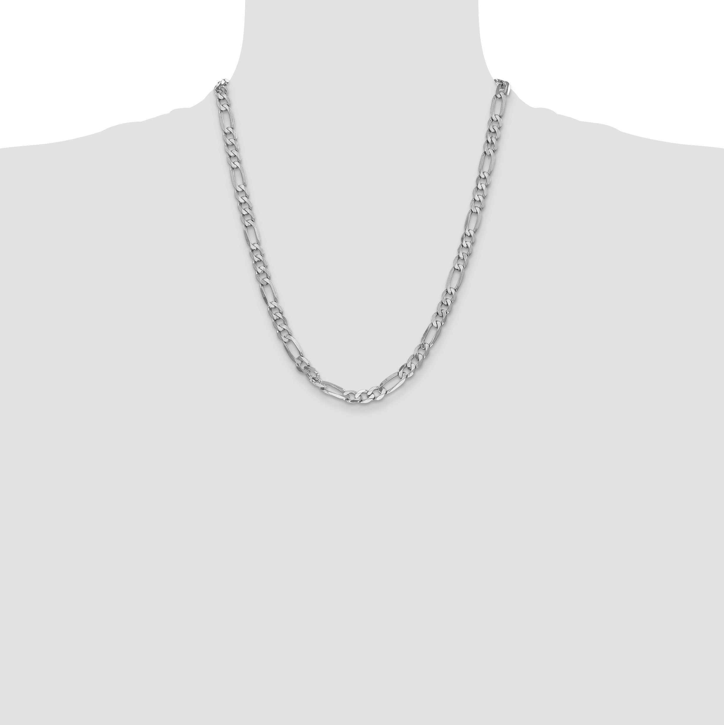 14K White Gold 22 inch 6mm Flat Figaro with Lobster Clasp Chain