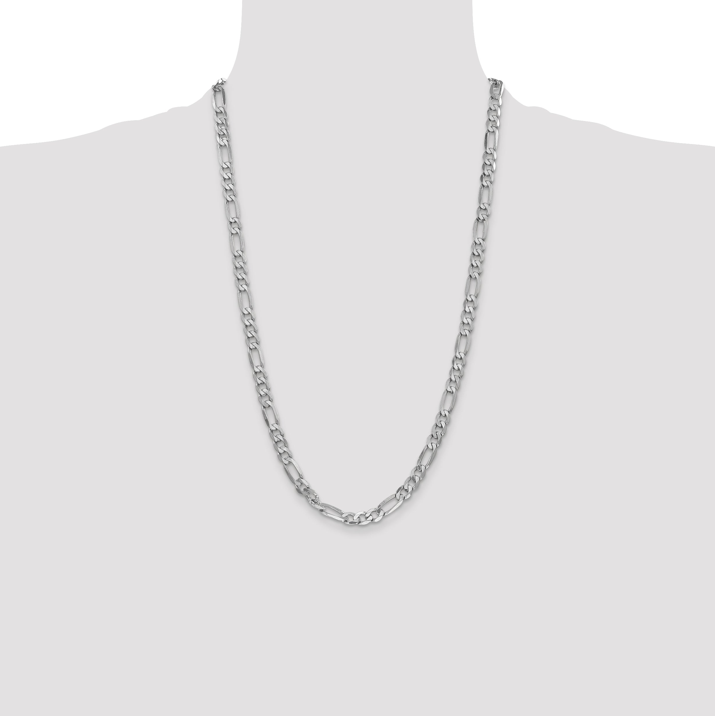 14K White Gold 26 inch 6mm Flat Figaro with Lobster Clasp Chain