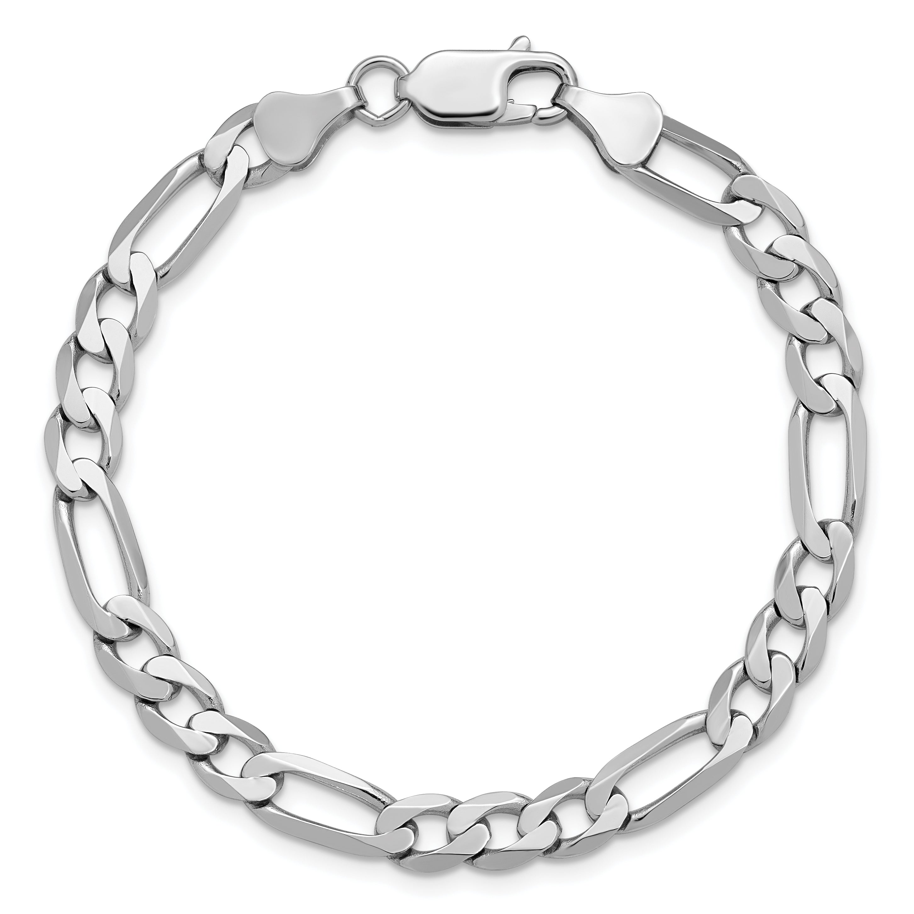 14K White Gold 8 inch 6mm Flat Figaro with Lobster Clasp Bracelet