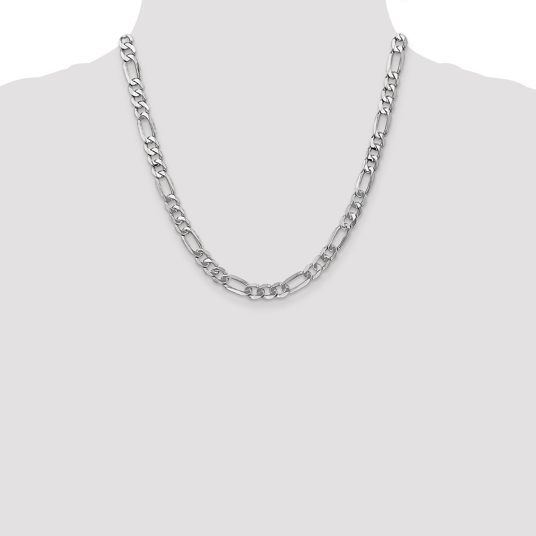 14K White Gold Solid Figaro Chain Necklace 7mm