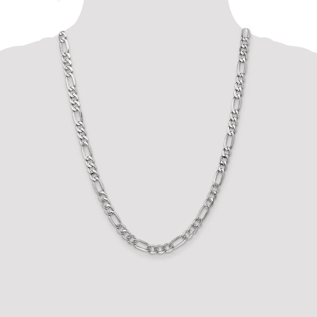 14K White Gold 9 inch 7mm Flat Figaro with Lobster Clasp Chain