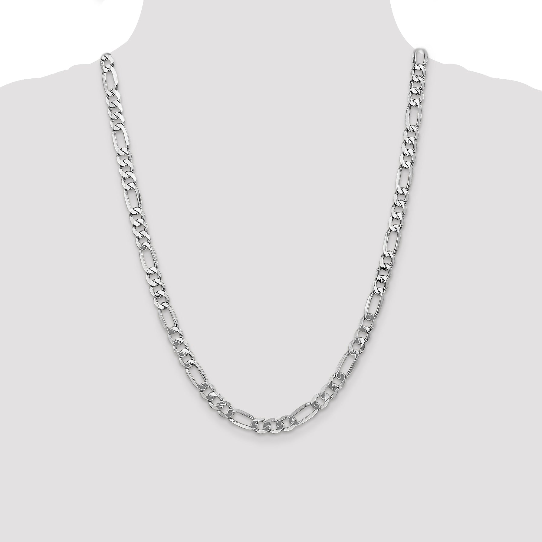 14K White Gold 9 inch 7mm Flat Figaro with Lobster Clasp Chain