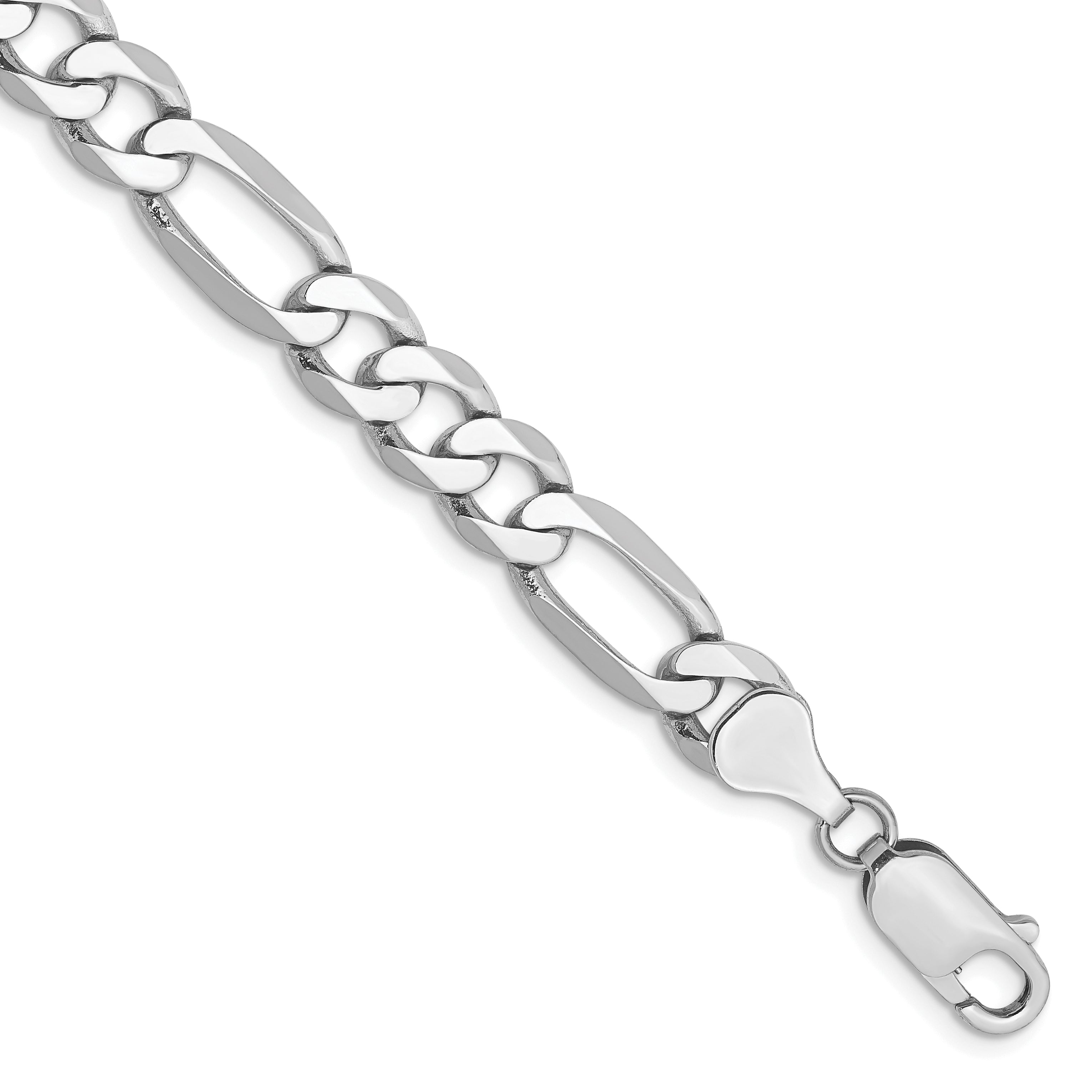 14K White Gold 9 inch 7mm Flat Figaro with Lobster Clasp Chain Main image