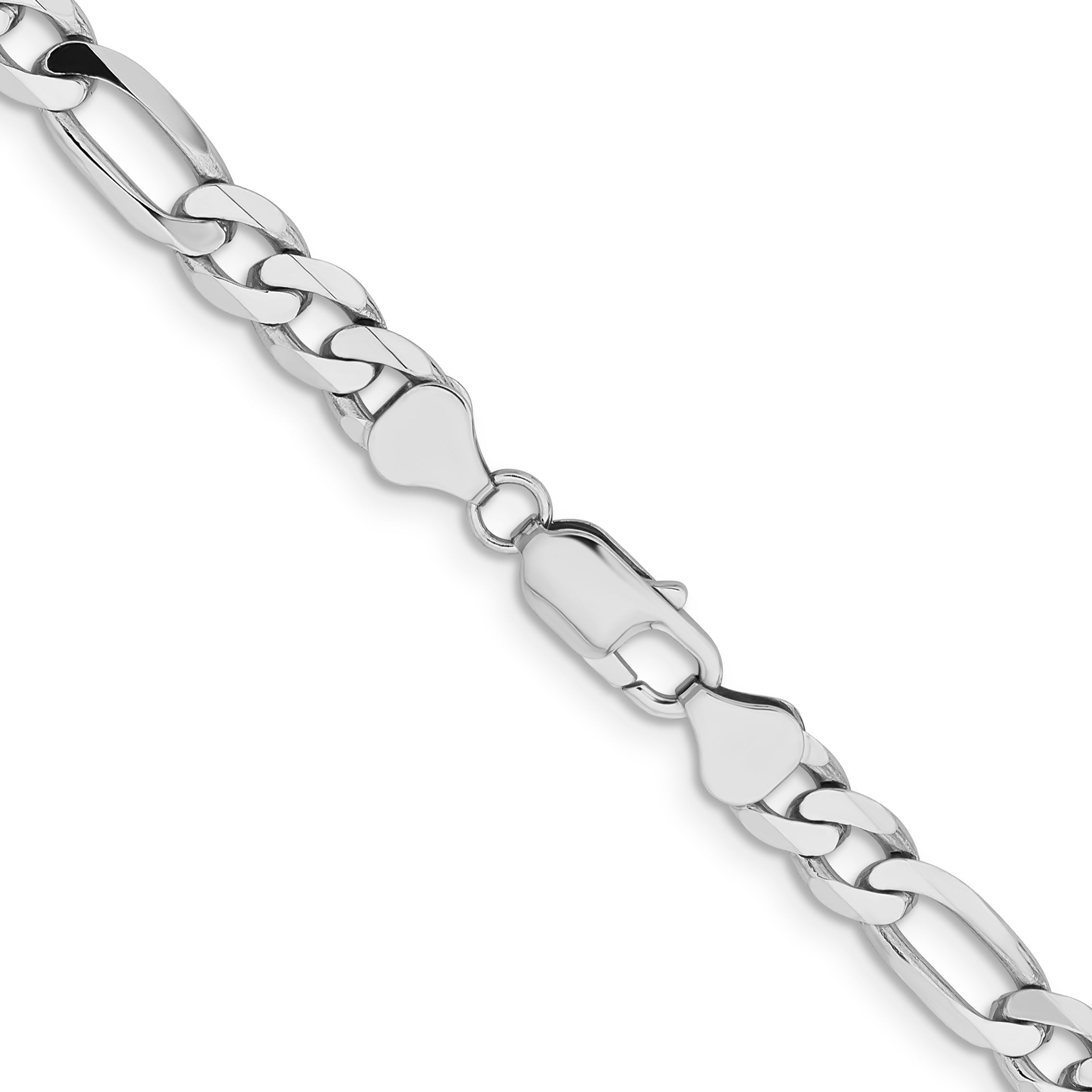 14K White Gold Solid Figaro Chain Necklace 7.5mm