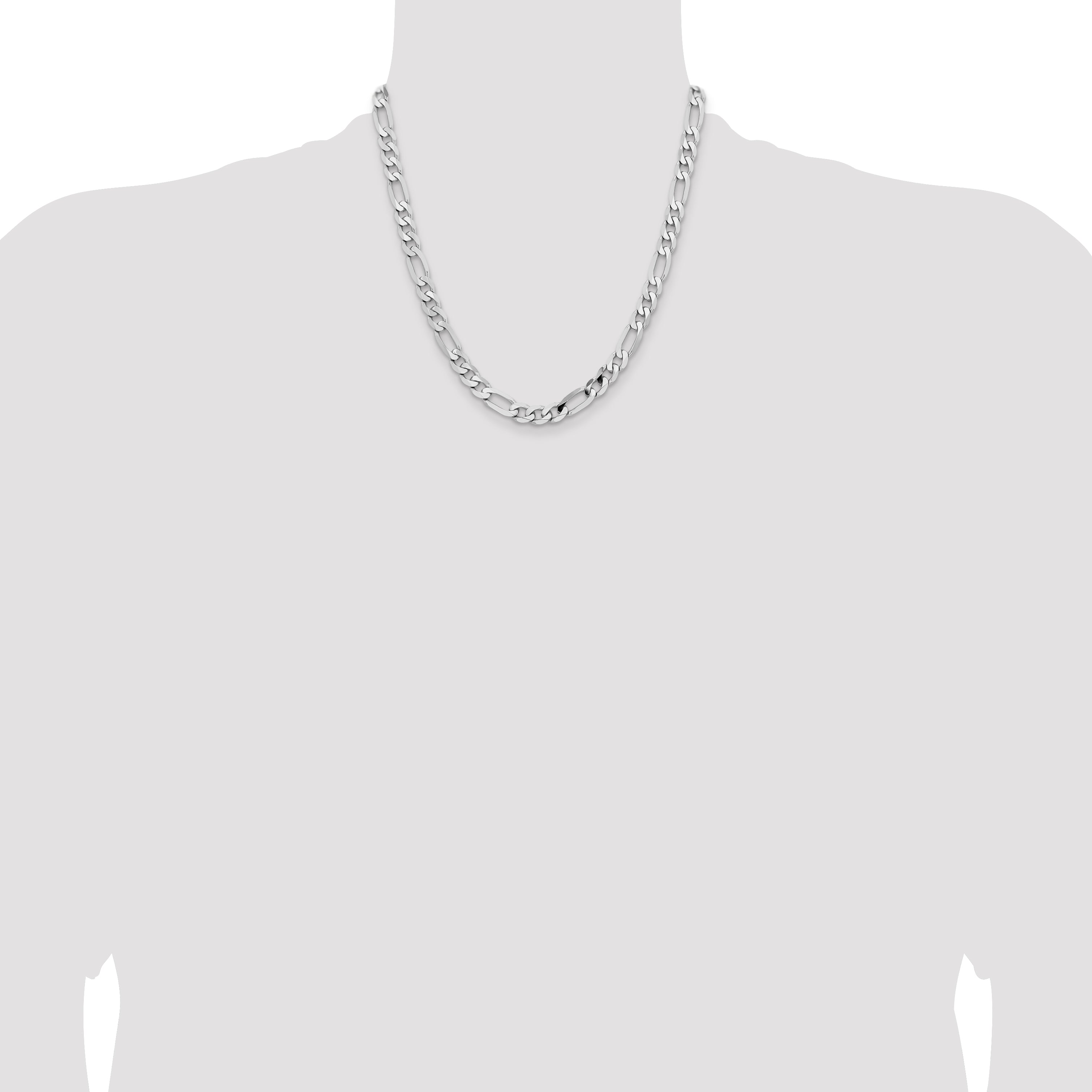 14K White Gold Solid Figaro Chain Necklace 7.5mm