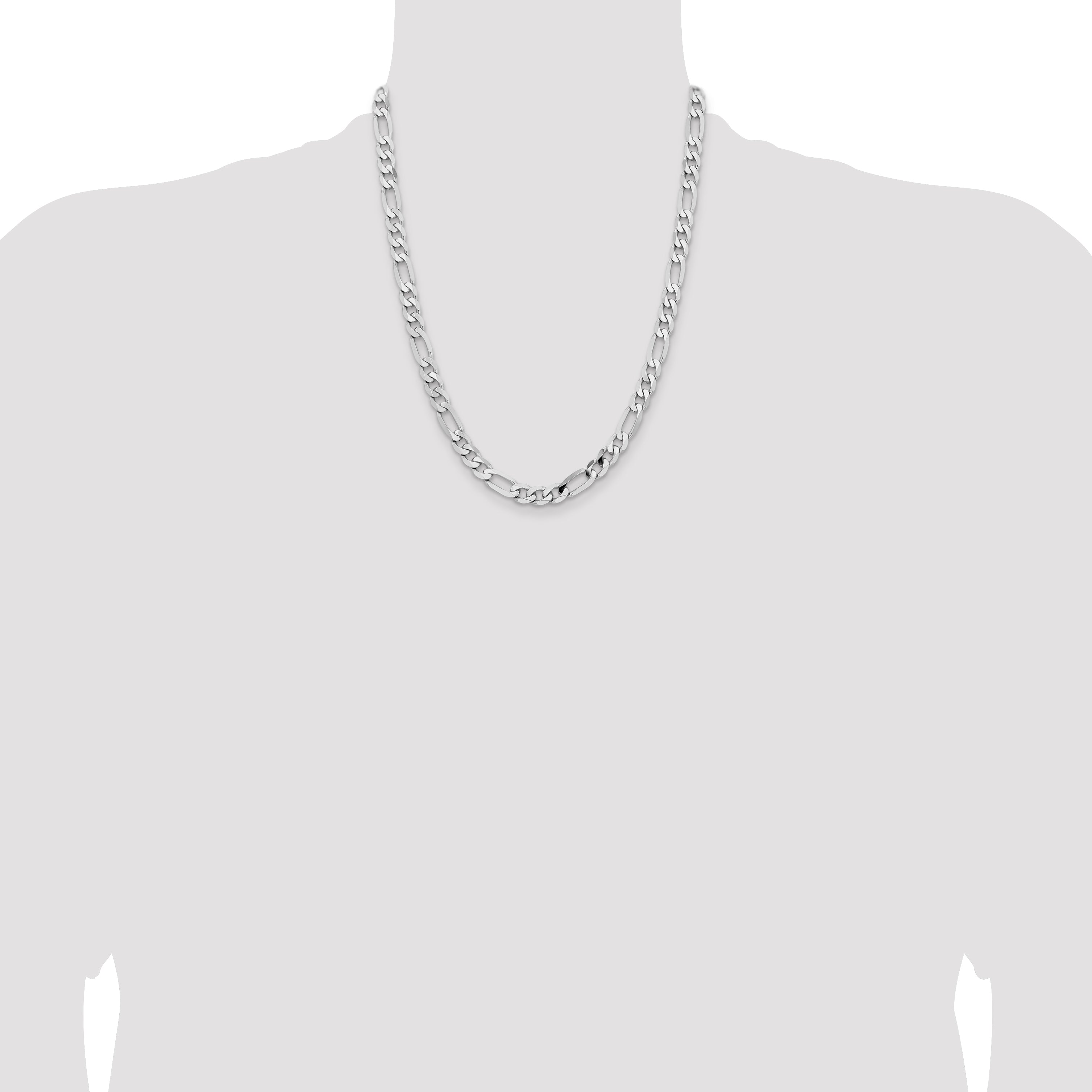 14K White Gold 22 inch 7.5mm Flat Figaro with Lobster Clasp Chain