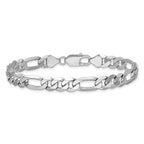 14K White Gold 9 inch 7.5mm Flat Figaro with Lobster Clasp Chain