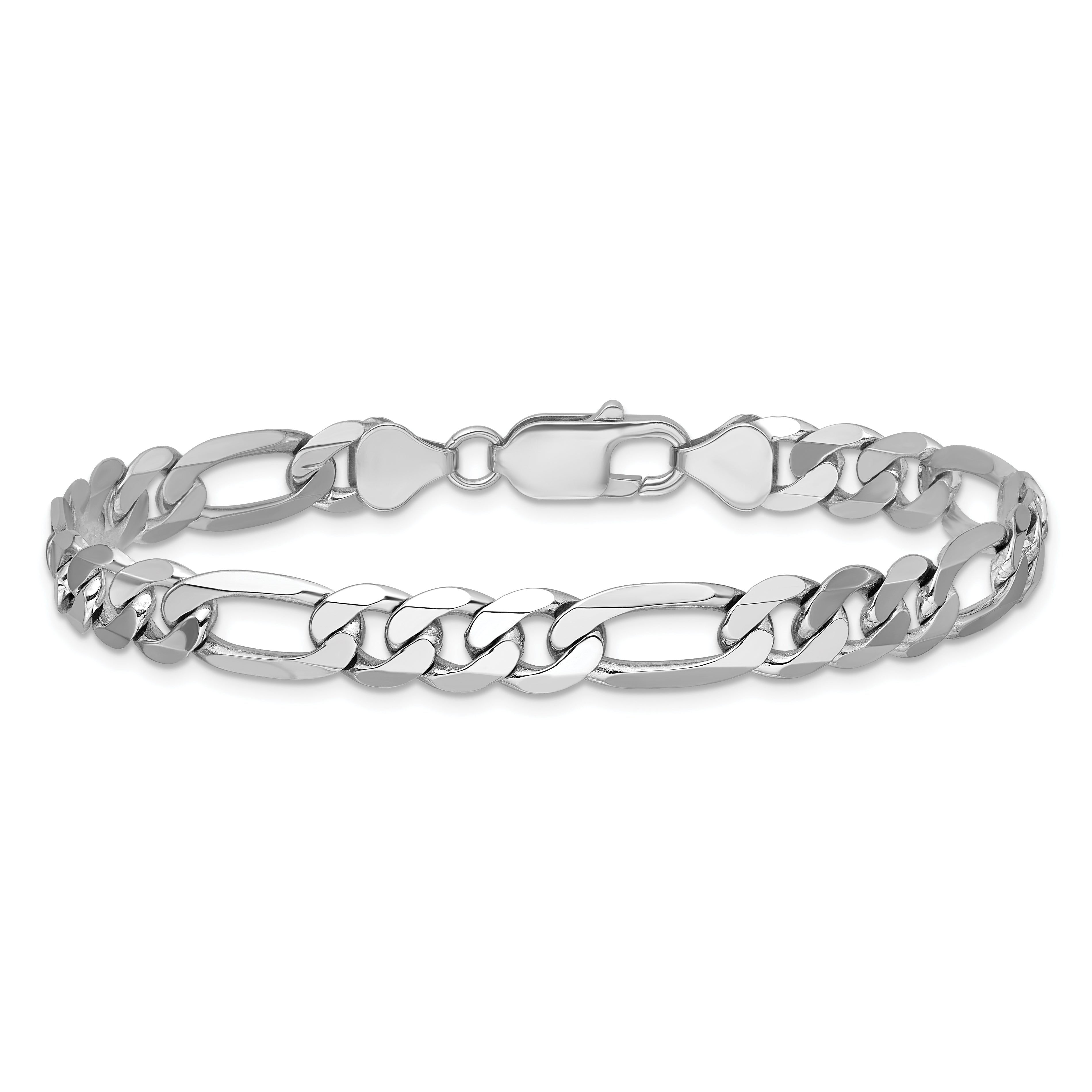 14K White Gold 9 inch 7.5mm Flat Figaro with Lobster Clasp Chain