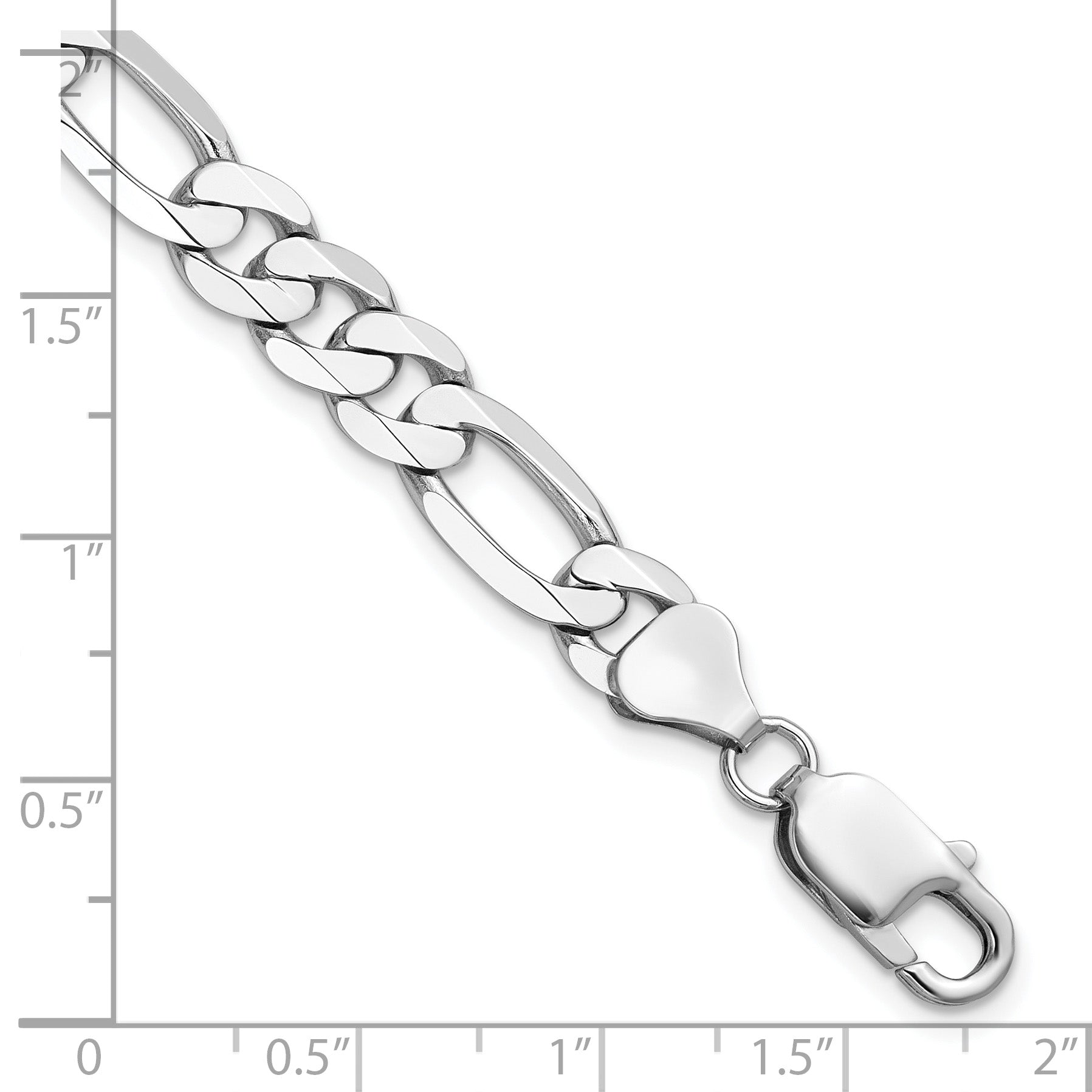 14K White Gold 9 inch 7.5mm Flat Figaro with Lobster Clasp Chain