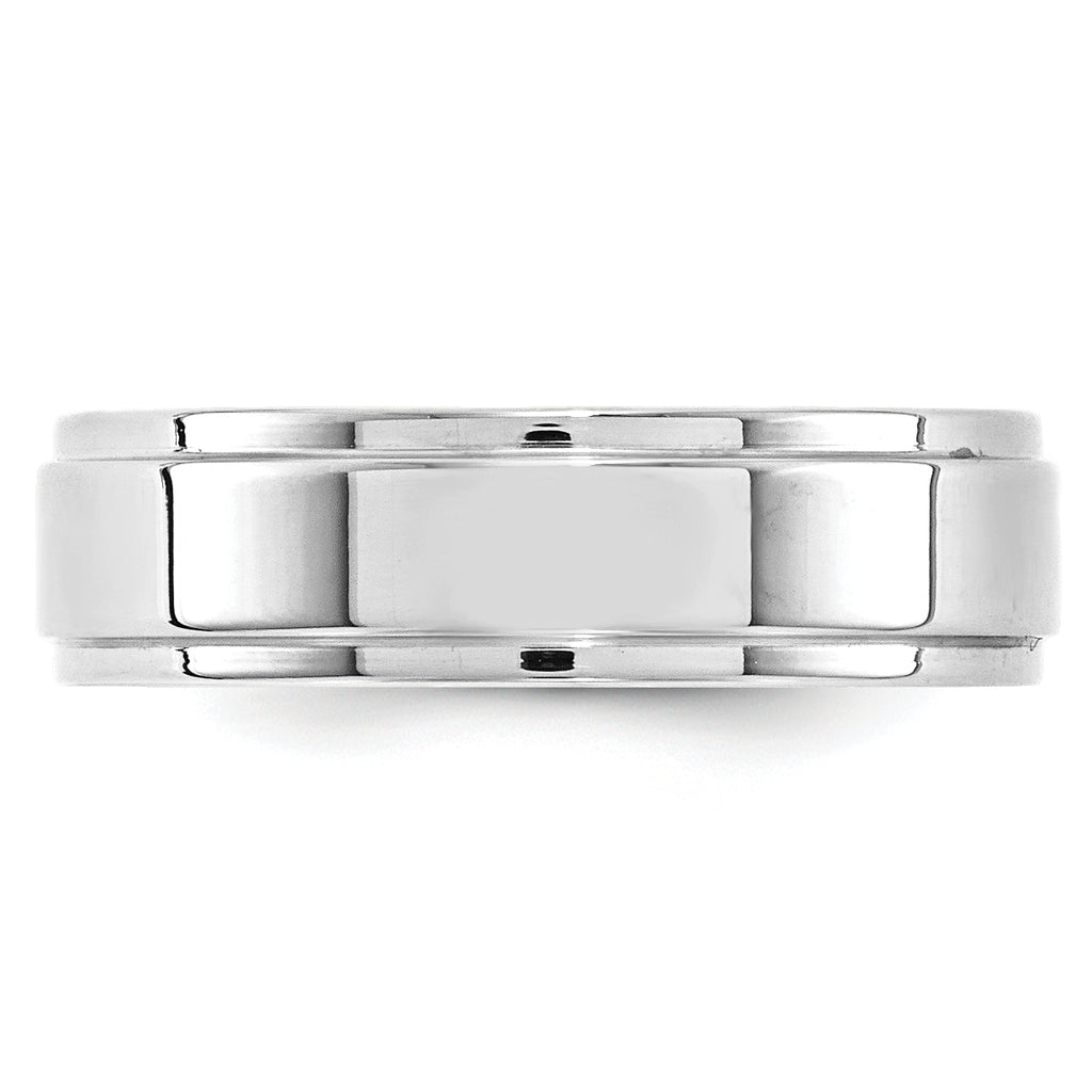 6.0mm 10K White Gold Flat with Step Edge Wedding Band - Sophia Jewelers