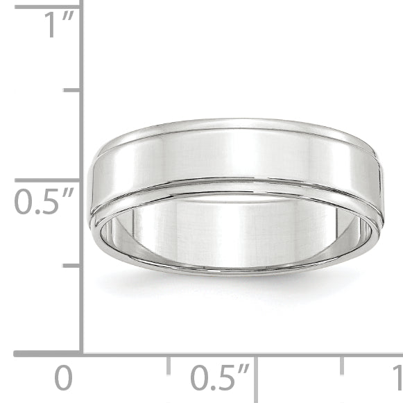 6.0mm 10K White Gold Flat with Step Edge Wedding Band - Sophia Jewelers