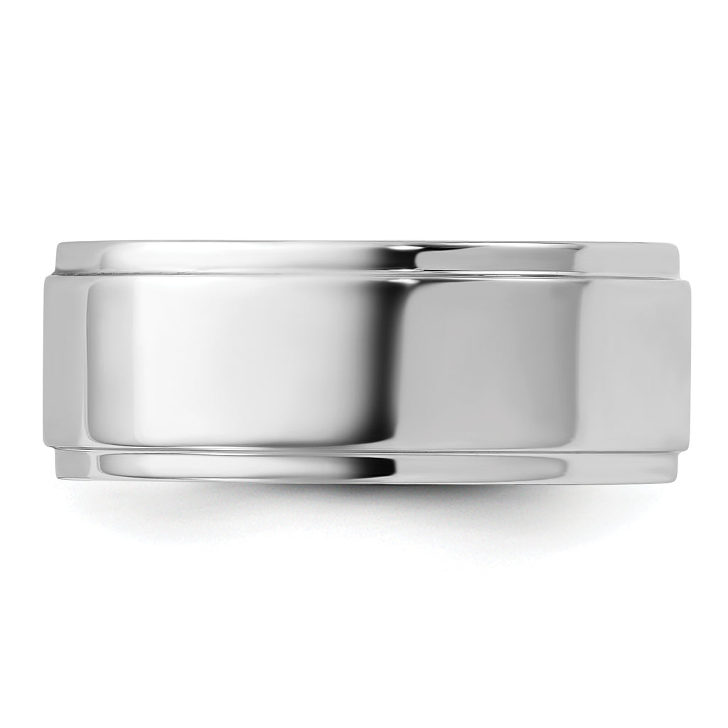 8.0mm 10K White Gold Flat with Step Edge Wedding Band - Sophia Jewelers