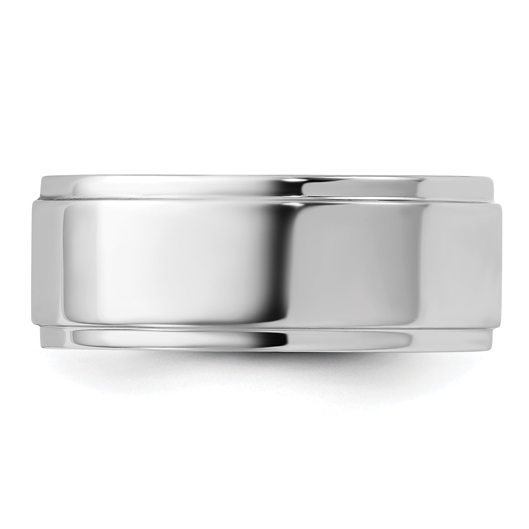 8.0mm 10K White Gold Flat with Step Edge Wedding Band - Sophia Jewelers