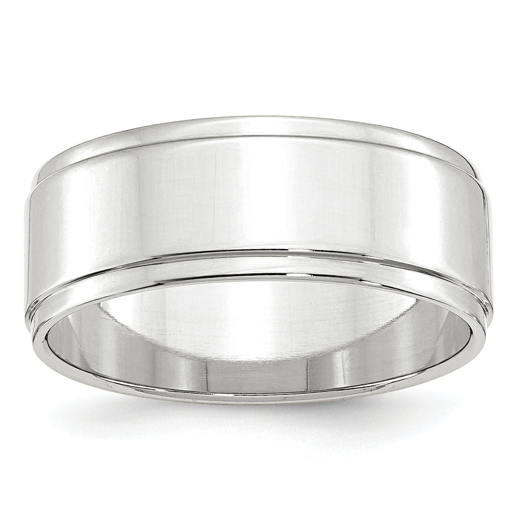 14k White Gold 8mm Flat with Step Edge Wedding Band