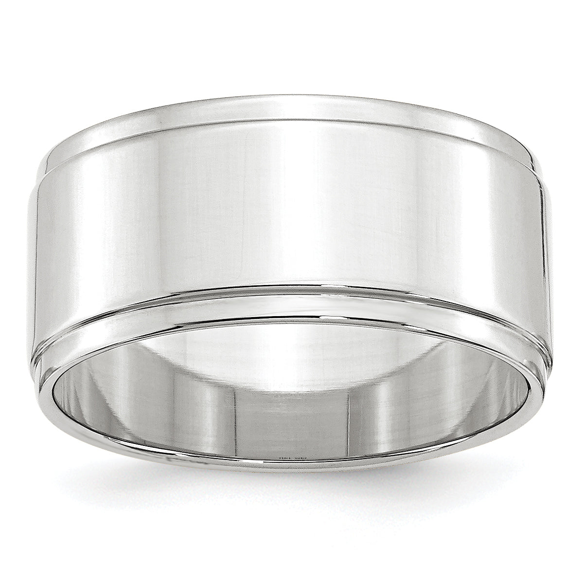 10.0mm 10K White Gold Flat with Step Edge Wedding Band - Sophia Jewelers Main image