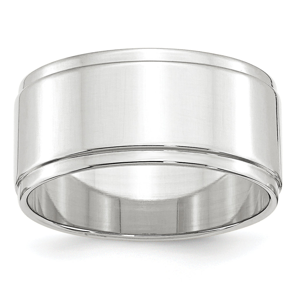 10.0mm 10K White Gold Flat with Step Edge Wedding Band - Sophia Jewelers