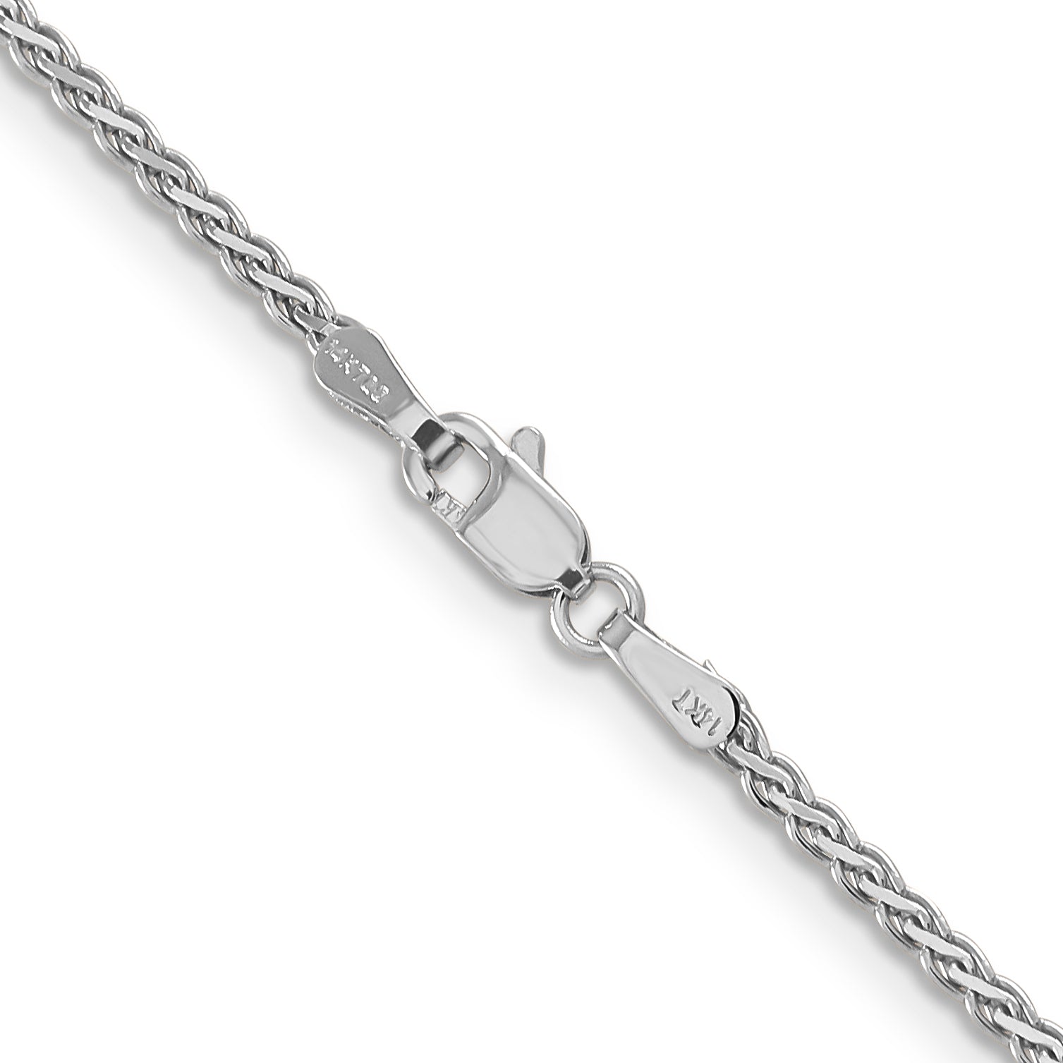 14K White Gold 24 inch 1.9mm Flat Wheat with Lobster Clasp Chain