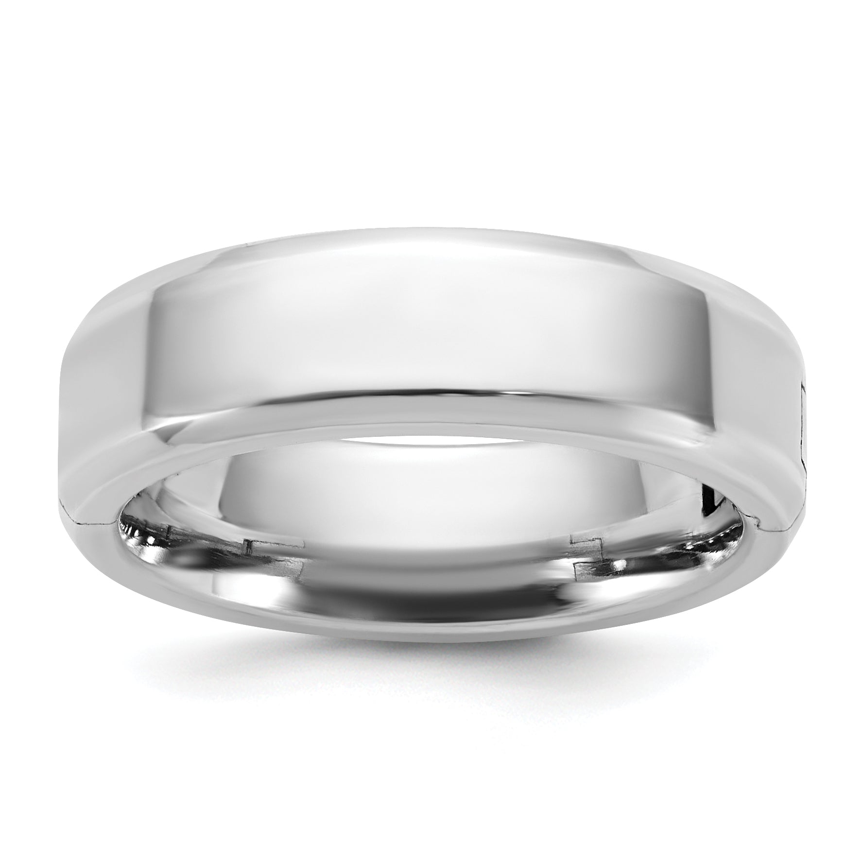 14K White Gold Beveled Wedding Band 6mm