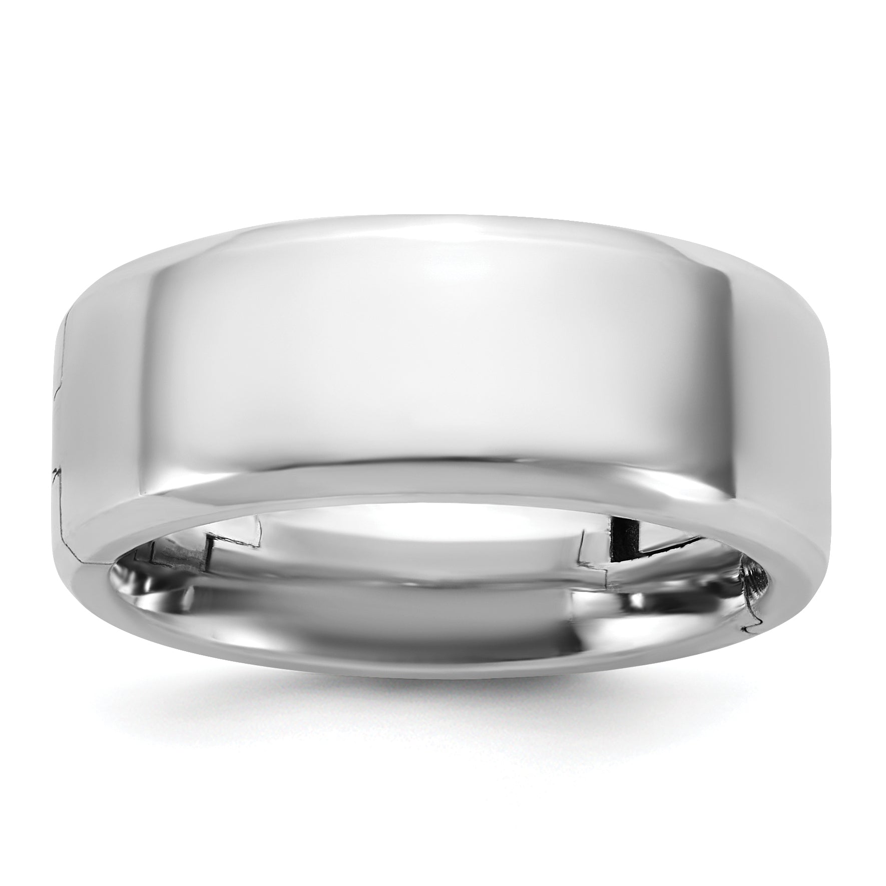 14K White Gold Beveled Wedding Band 8mm Main image