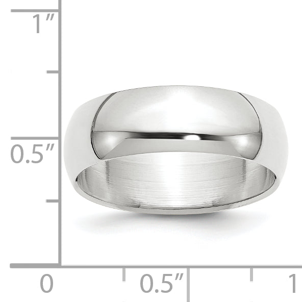 14k White Gold 7mm Half Round Wedding Band Size 13.5