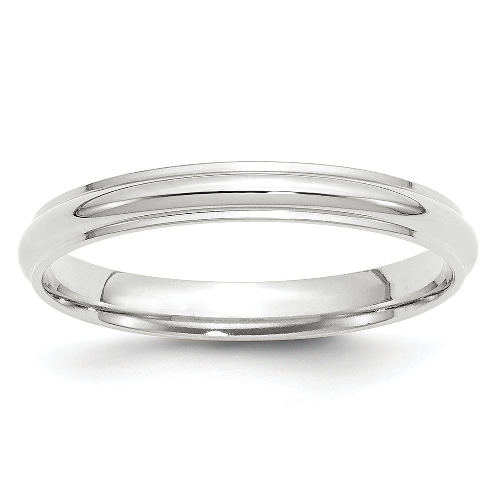 14k White Gold 3mm Half Round with Edge Wedding Band
