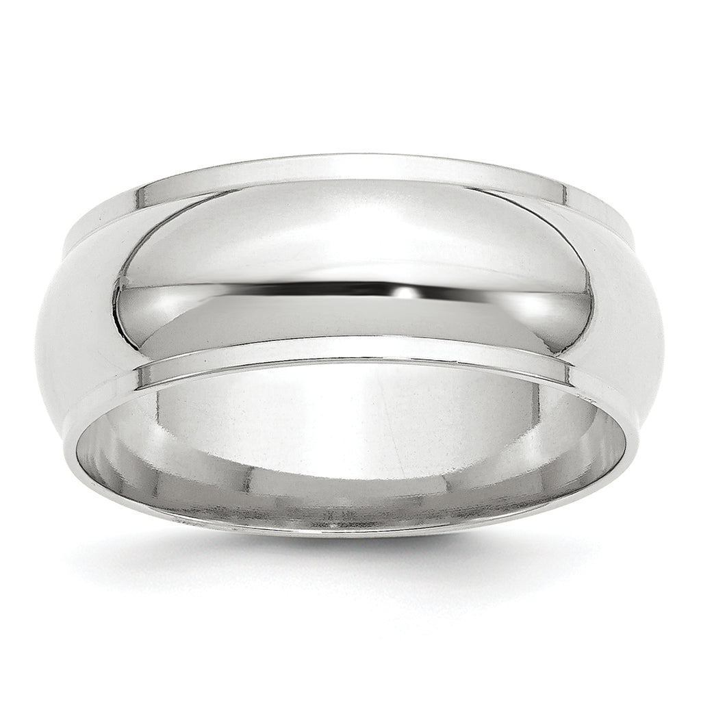 8.0mm 10K White Gold Half Round with Edge Wedding Band - Sophia Jewelers