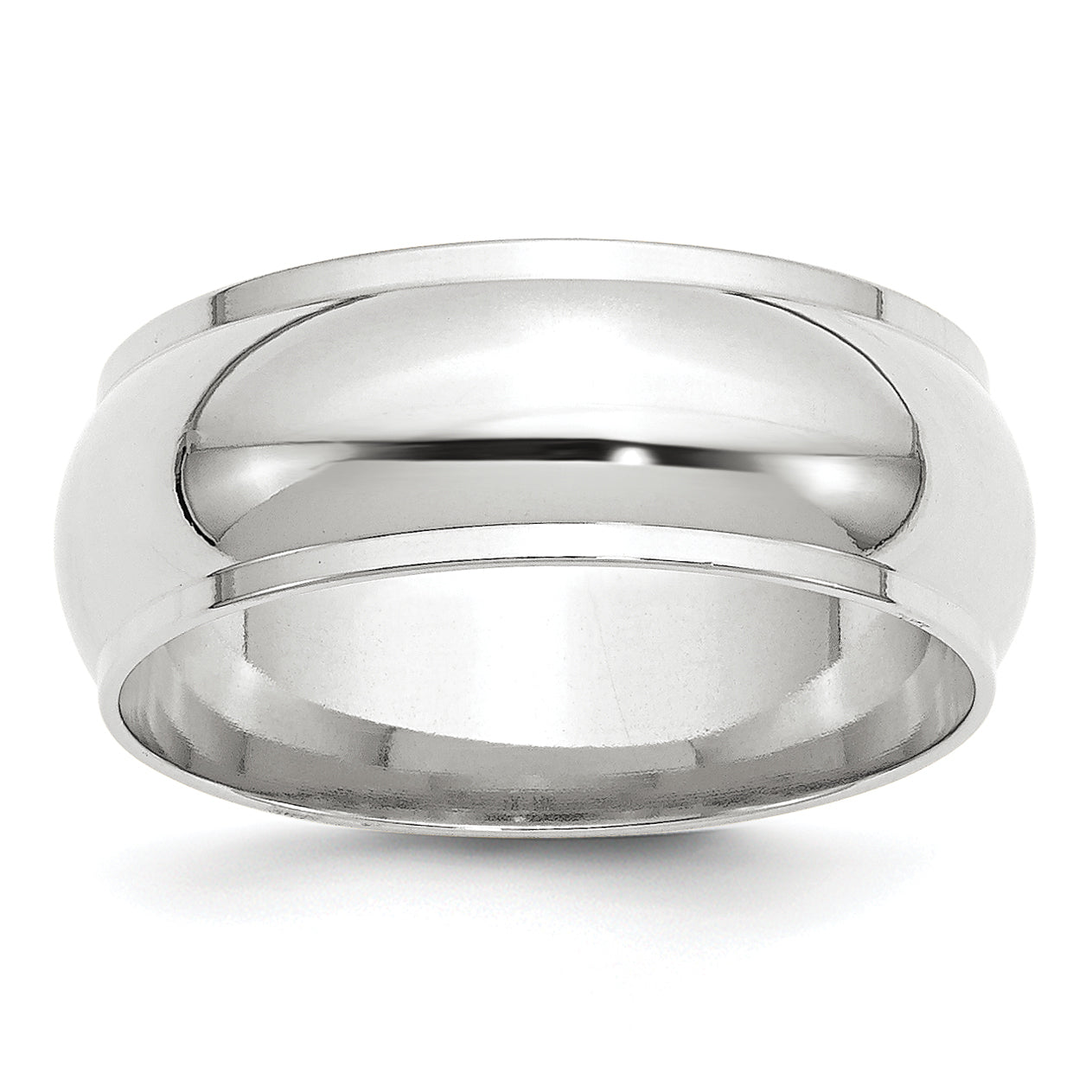 8.0mm 10K White Gold Half Round with Edge Wedding Band - Sophia Jewelers