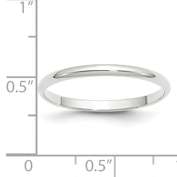14k White Gold 2mm Lightweight Half Round Wedding Band Size 14