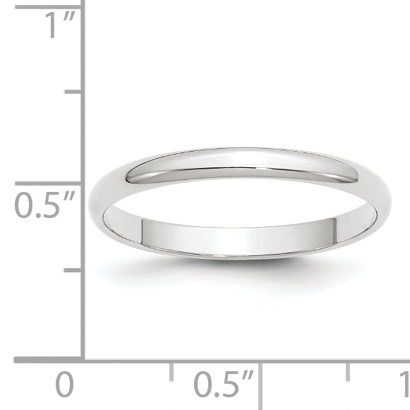 14K White Gold Half-Round Wedding Band 2.5mm
