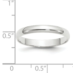 10k White Gold 3mm Lightweight Half Round Wedding Band Size 14