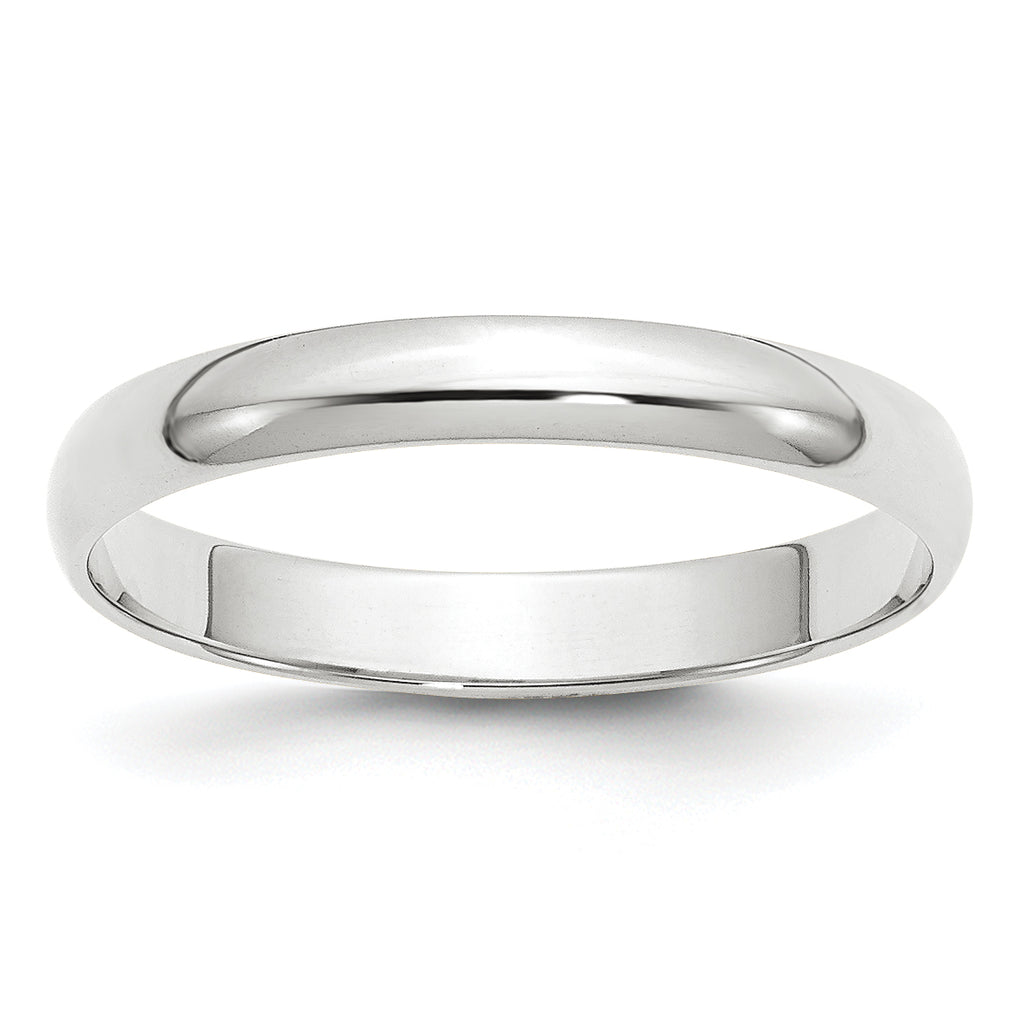 14k White Gold 3mm Lightweight Half Round Wedding Band
