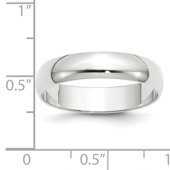 14k White Gold 5mm Lightweight Half Round Wedding Band
