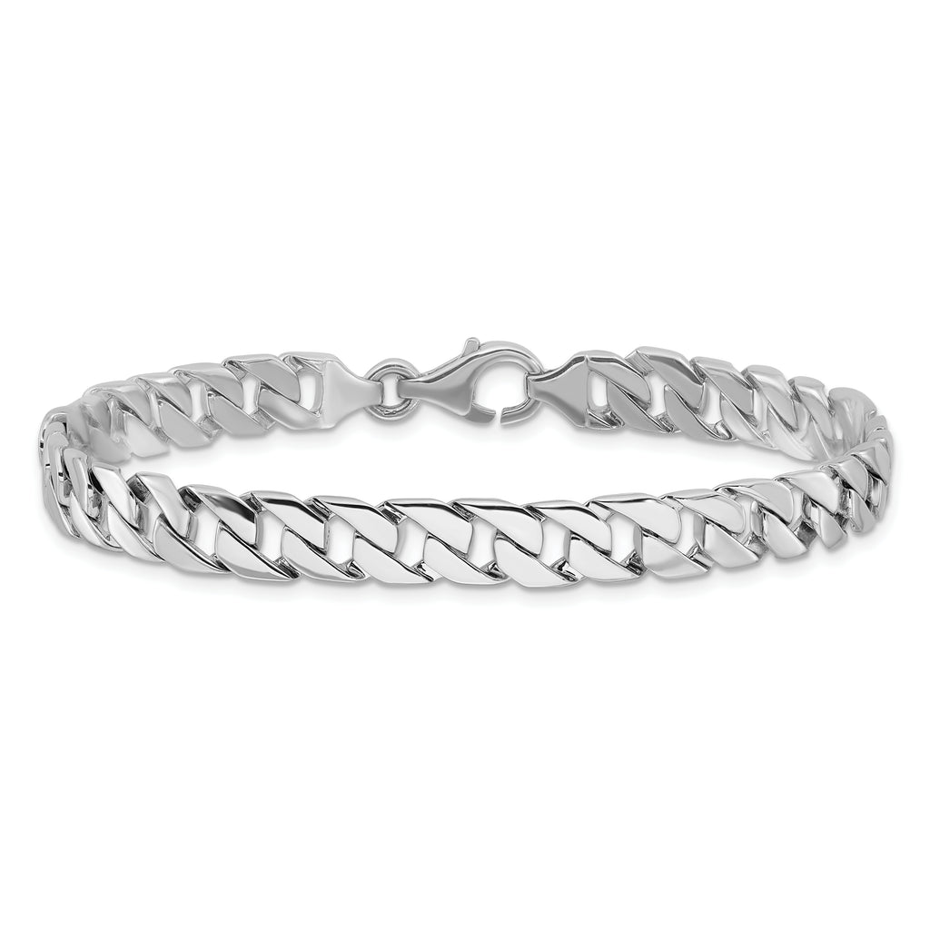 14K White Gold 8 inch 7.4mm Hand Polished Fancy Link with Fancy Lobster Clasp Bracelet
