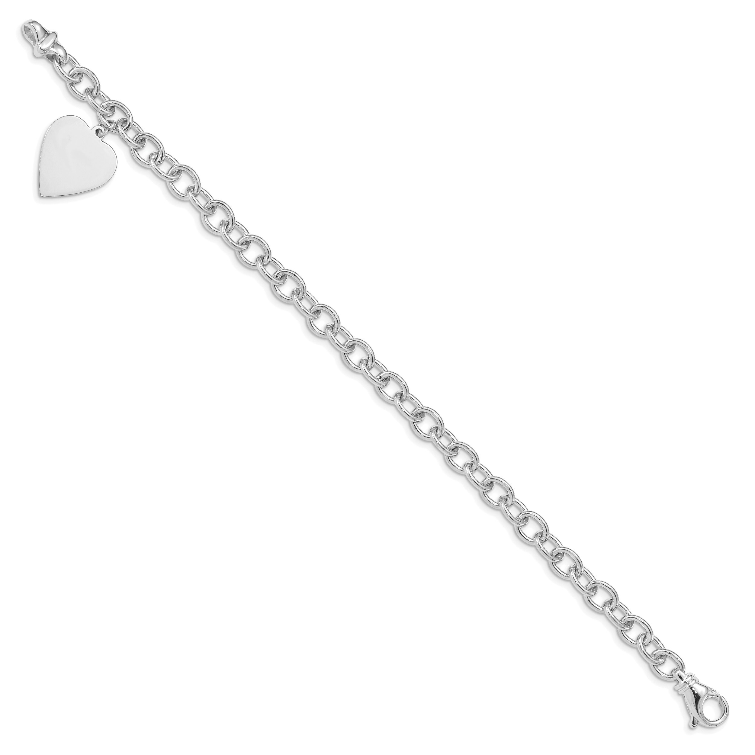 14k White Gold Engravable 23x17mm Solid Dangle Heart Charm and Solid Polished Link 7.5 inch Bracelet Secondary image