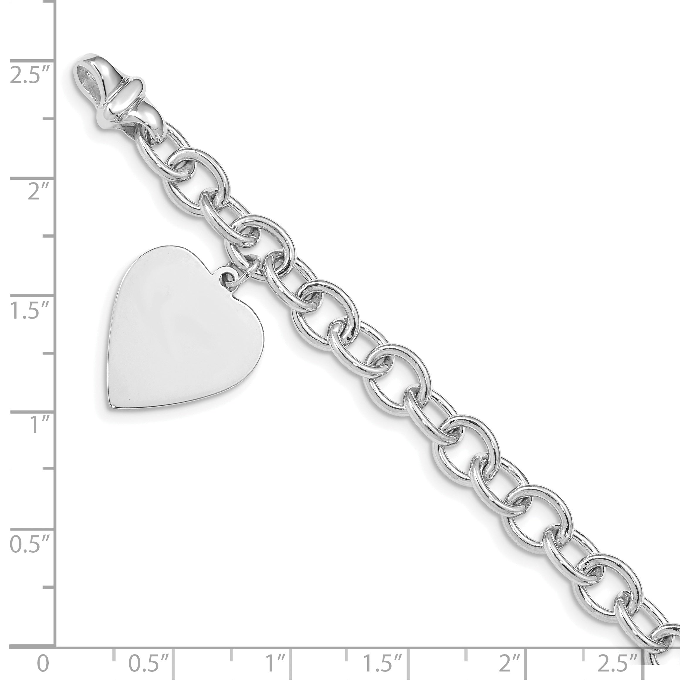 14k White Gold Engravable 23x17mm Solid Dangle Heart Charm and Solid Polished Link 8.5 inch Bracelet