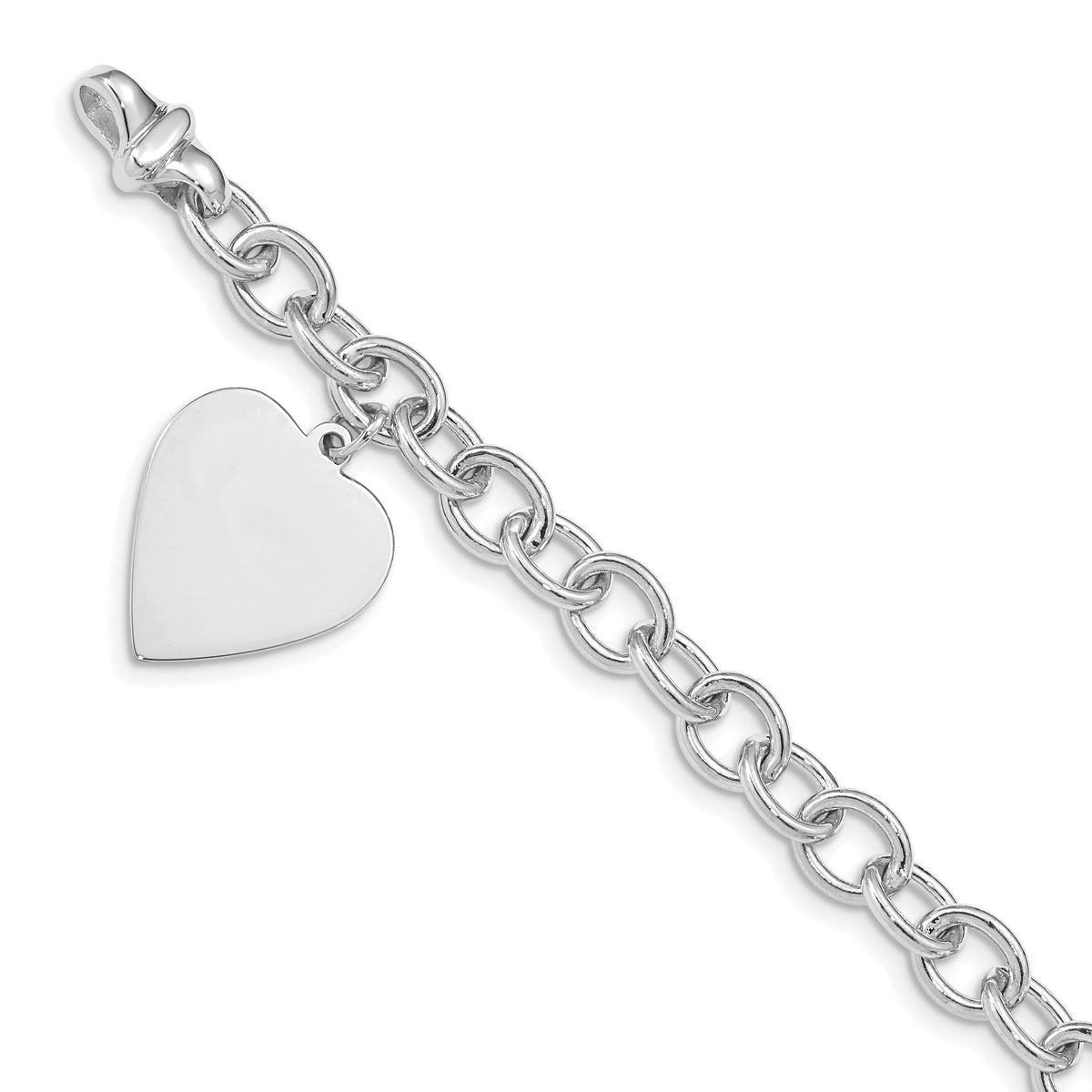 Dangle Heart Charm Link Bracelet in 14K White Gold, 28mm, 7.5 Inch - Sophia Jewelers Main image