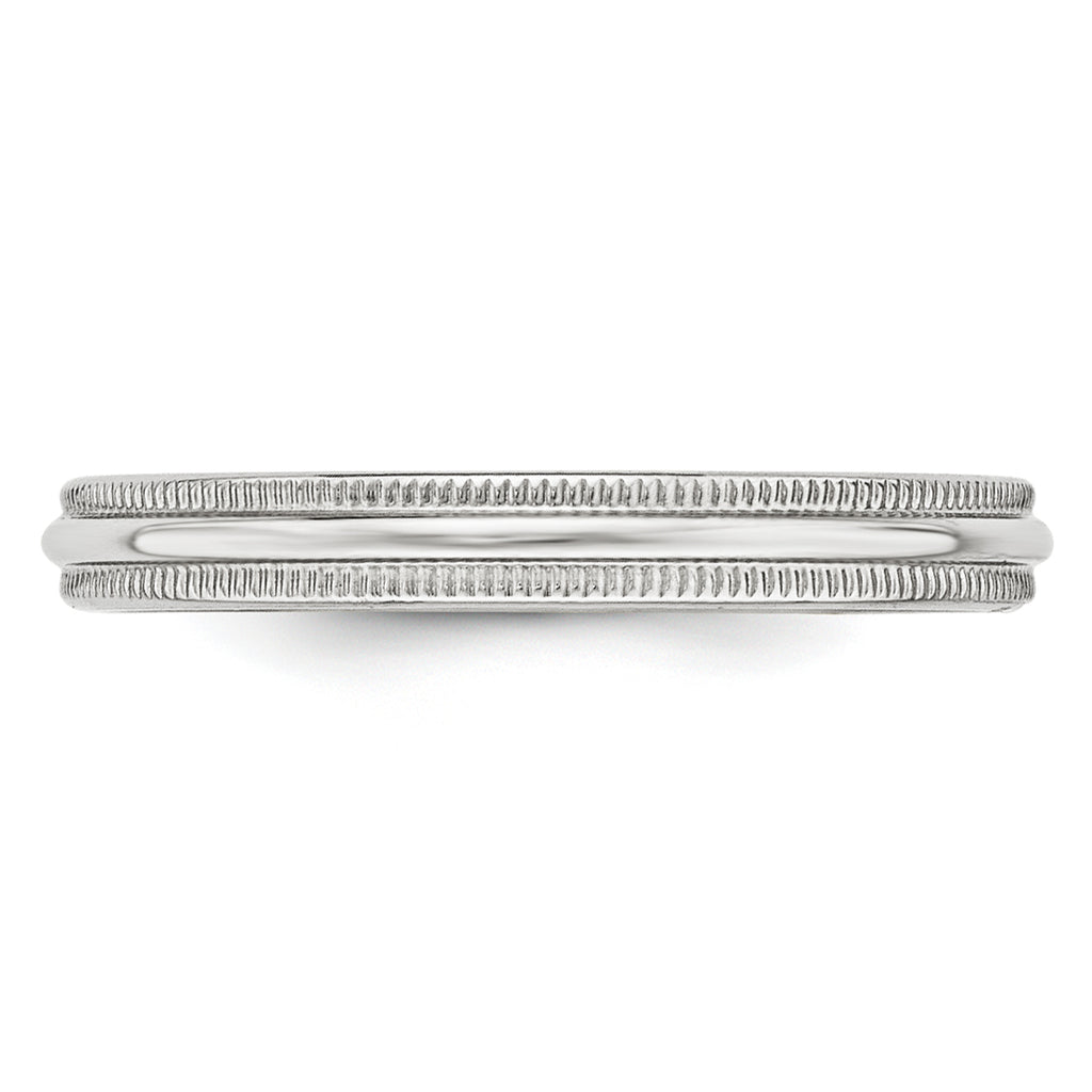 3.0mm 10K White Gold Milgrain Half Round Wedding Band - Sophia Jewelers