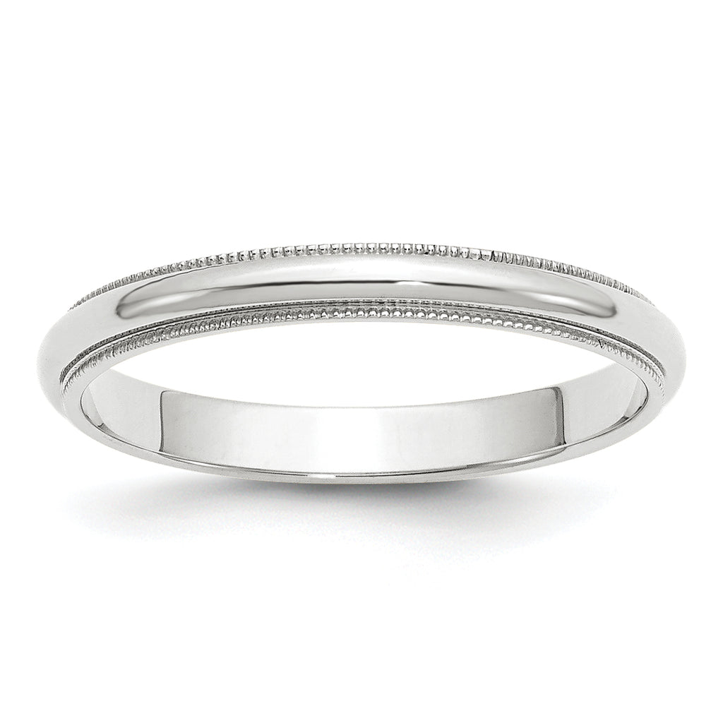 3.0mm 10K White Gold Milgrain Half Round Wedding Band - Sophia Jewelers