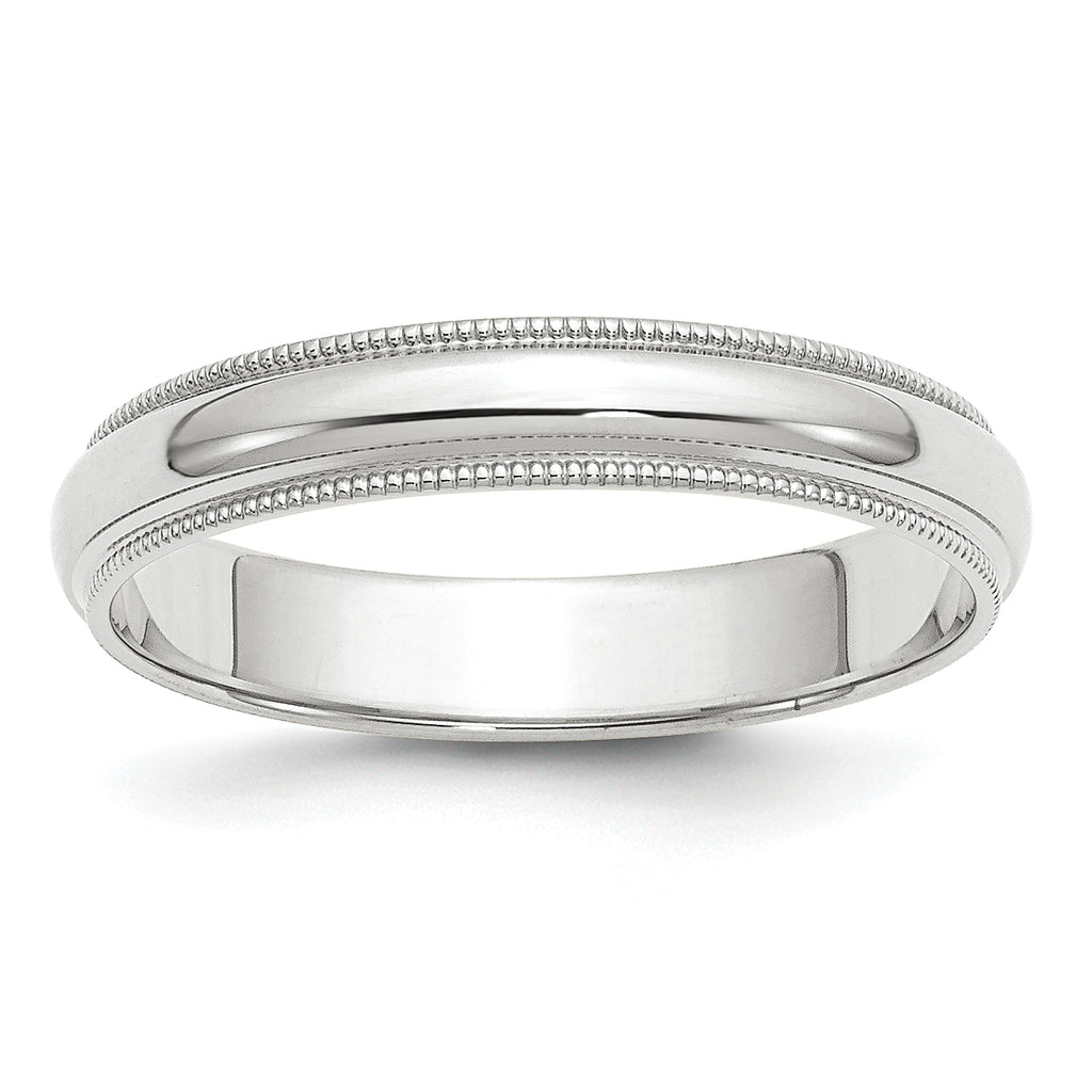 4.0mm 10K White Gold Milgrain Half Round Wedding Band - Sophia Jewelers