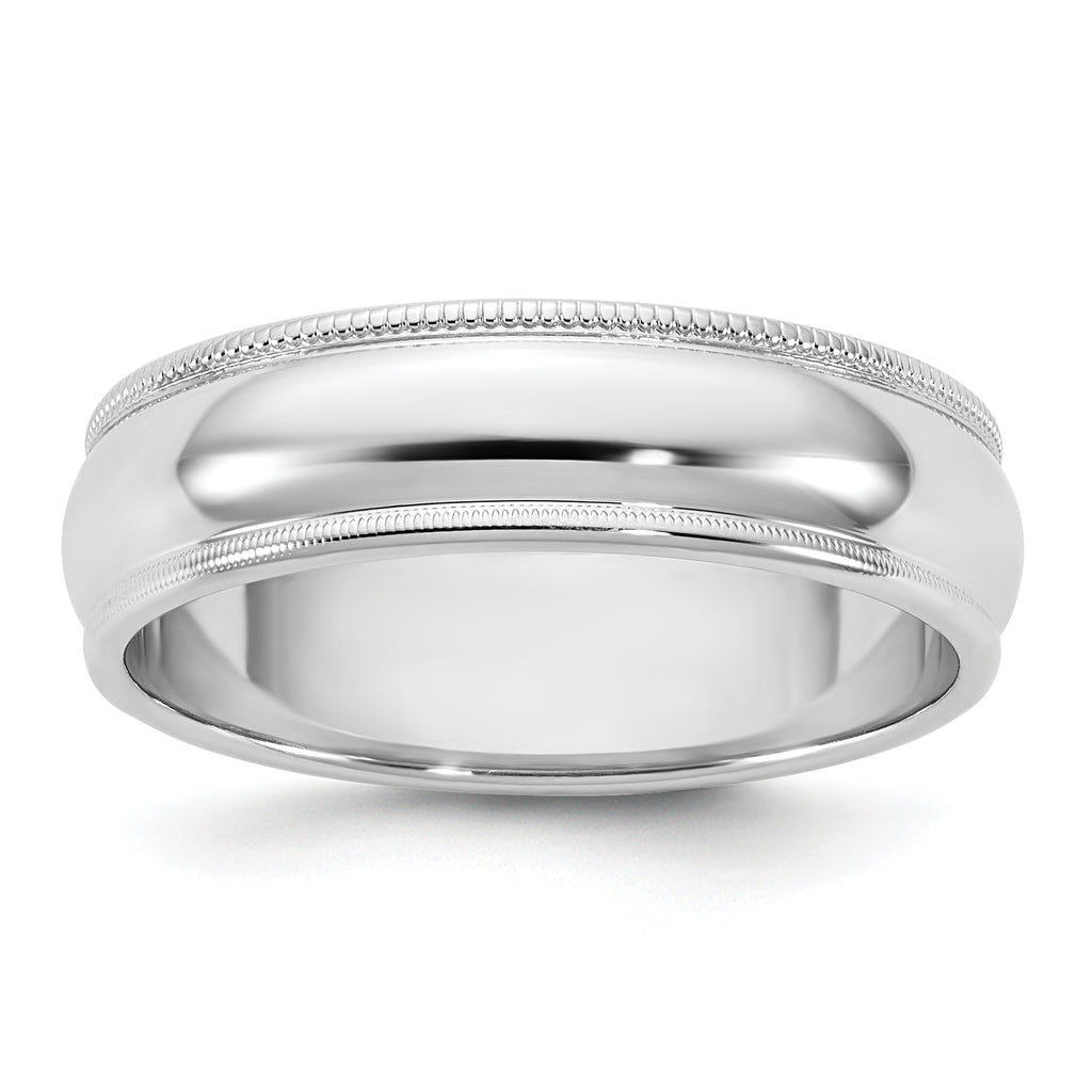 5.5mm 10K White Gold Milgrain Half Round Wedding Band - Sophia Jewelers