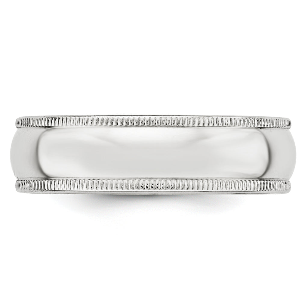 14k White Gold 6mm Milgrain Half Round Wedding Band