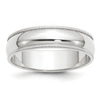 14k White Gold 6mm Milgrain Half Round Wedding Band